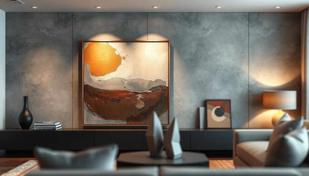 Kunstwerke in Braun und Grau Wohnzimmer
