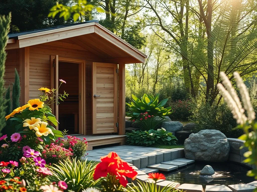 Saunagarten mit natürlicher Gestaltung Saunagarten mit natürlicher Gestaltung
