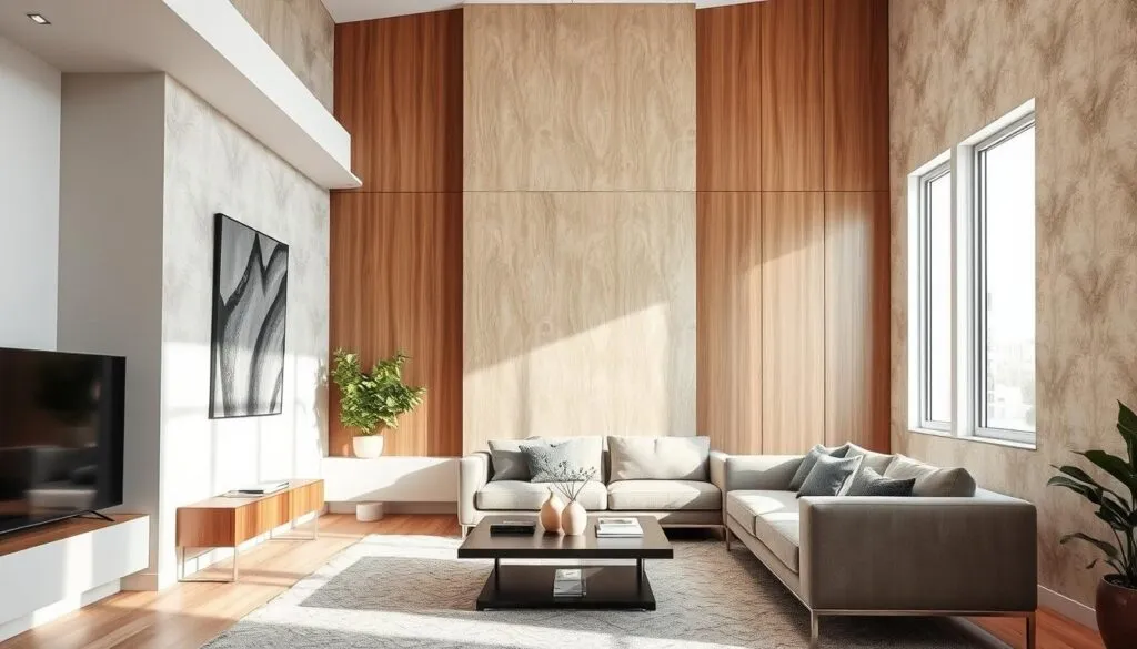 Moderne Wandgestaltung mit Tapeten und Paneelen Moderne Wandgestaltung mit Tapeten und Paneelen