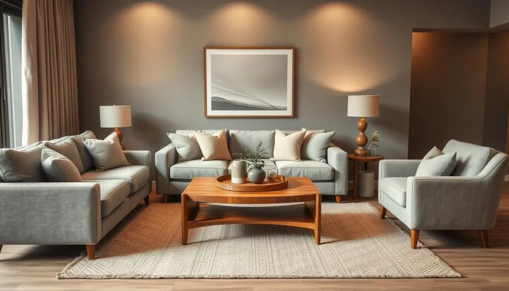 Wohnraumgestaltung mit Beige und Grau