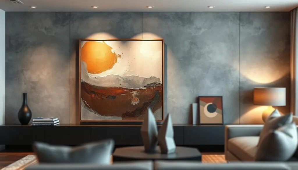 Kunstwerke in Braun und Grau Wohnzimmer Kunstwerke in Braun und Grau Wohnzimmer