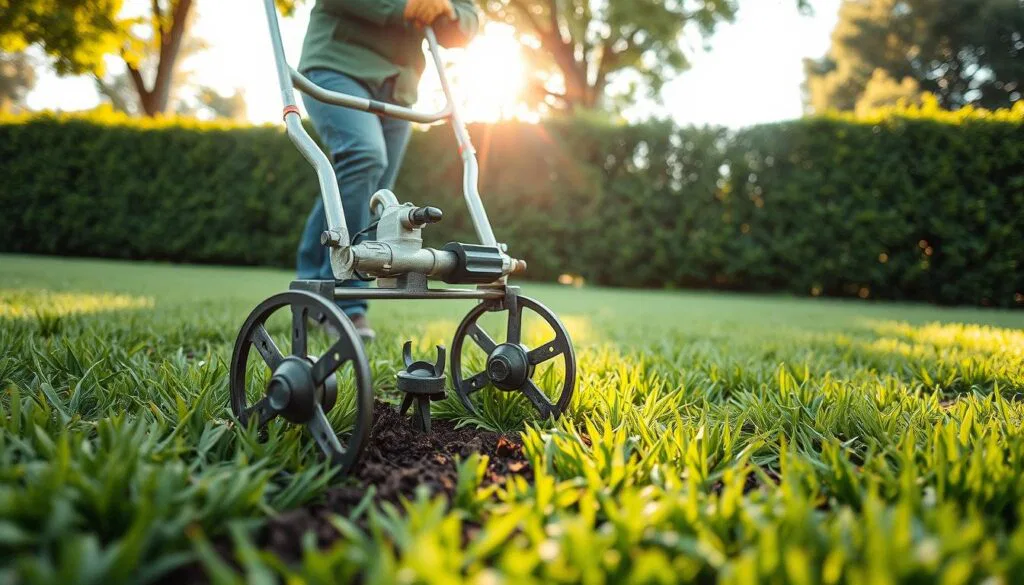 Rasenbelüfter im Einsatz