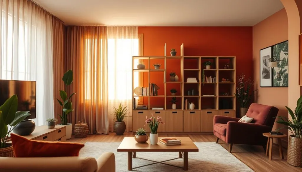 Moderne Raumteilung mit warmen Farben