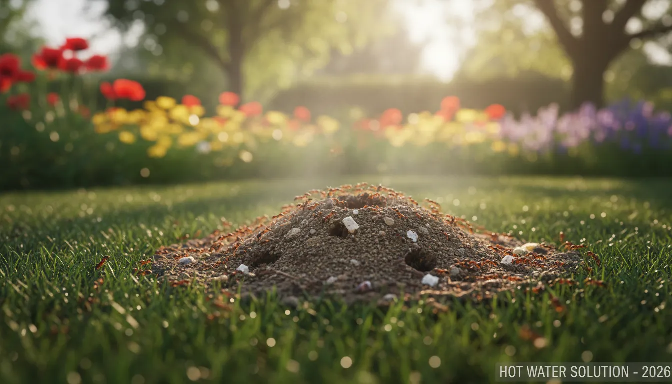Ameisen im Rasen heißes Wasser