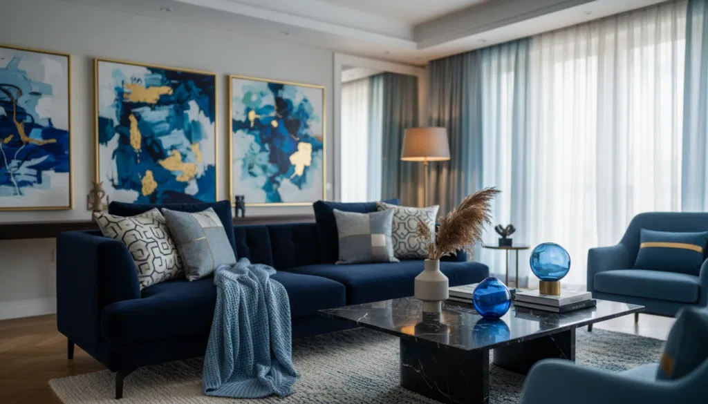 Innenraumgestaltung mit blauen Farbakzenten
